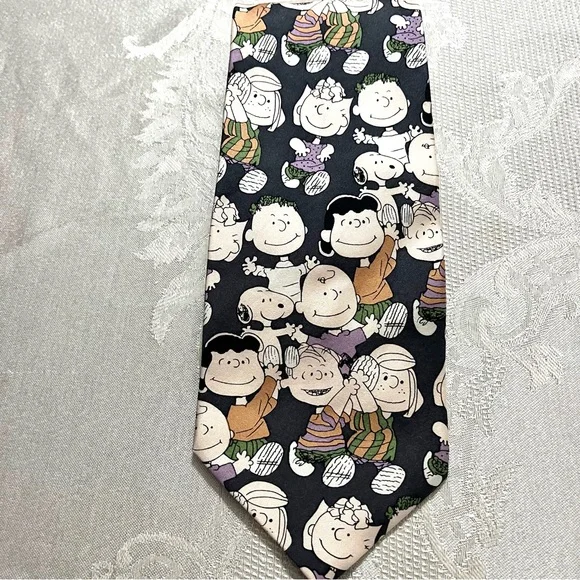 Vintage Snoopy/Peanuts Characters Print 1968 Cervantes Silk Tie Blue Grey/Purple